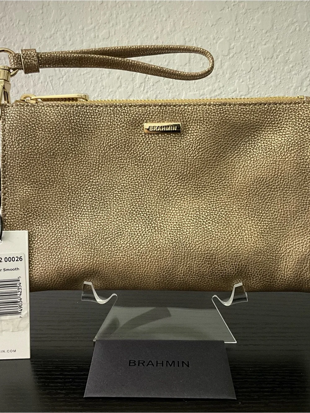 Brahmin Daisy GOLD ARTOIS Pebble Textured Wristlet Cosmetic Bag NWT